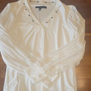White House Black Market Ivory Blouse with Metallic Accents